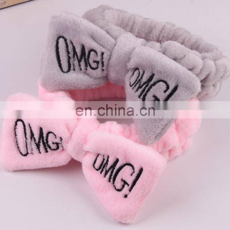 Soft OMG Letter Coral Fleece Wash Face Bow Hairbands For Women Girls Headbands Headwear Hair Bands Turban Hair Accessories