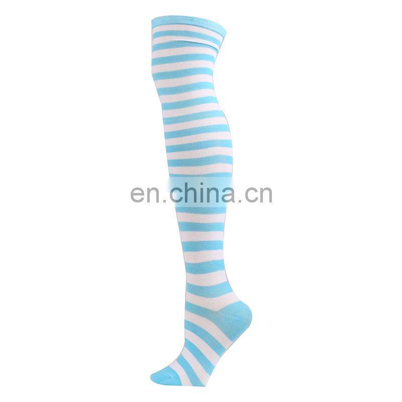 High Quality Cheap Cosplay Long Girls Women Stripe Thigh Over Socks Polyester Cotton Rainbow Sexy Striped Knee High Socks