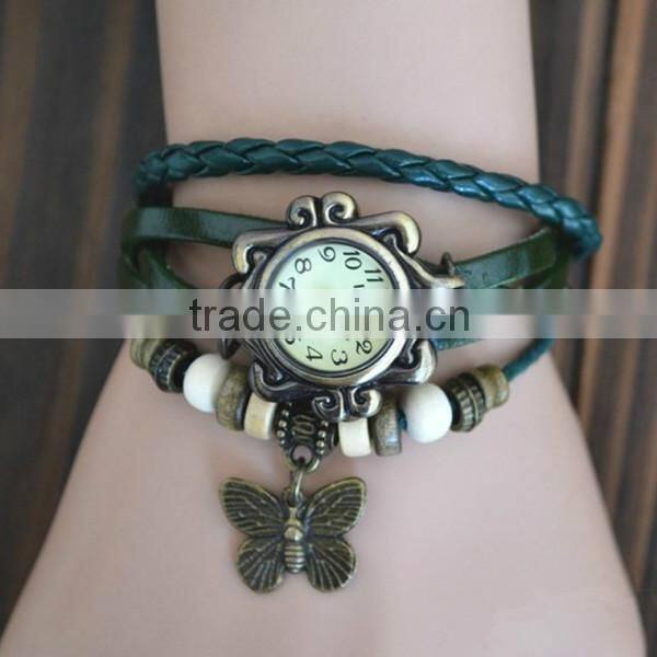 watch movements quartz for girls with leather strap, bronzed watch case