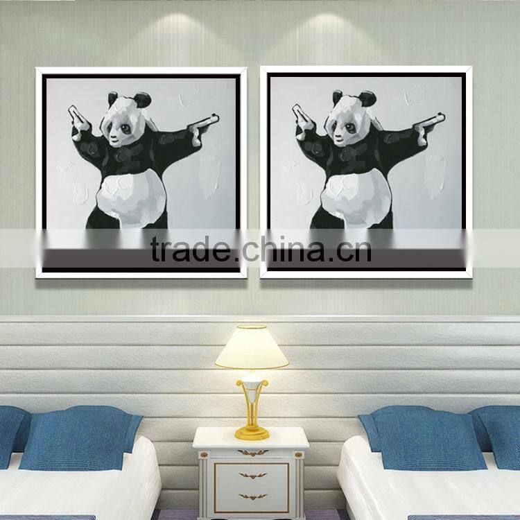 hand painted canvas decoration framed wall art gunners panda Oil Painting YB-35