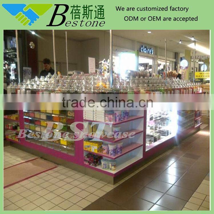 Pink tempered glass shopping mall candy kiosk for sale