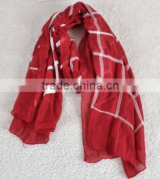 Wholesale Spring Plaid Checked Embroidery Cotton Shawl Scarf
