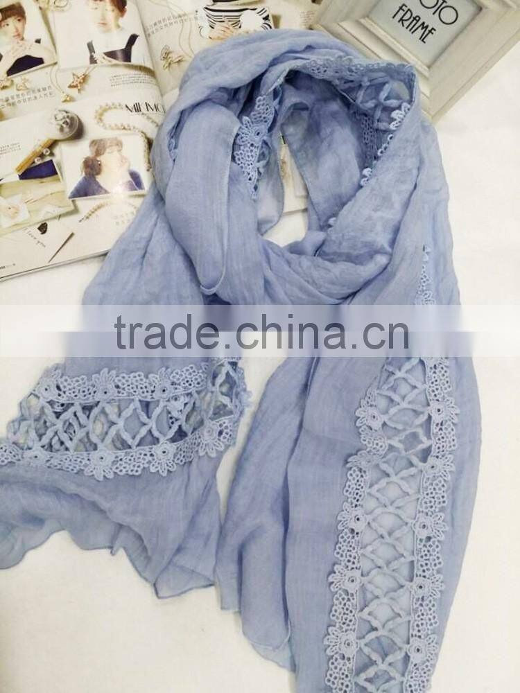 2016 Newest Fashion Casual Hollow Out Embroidery Lace Scarf Women Hijab