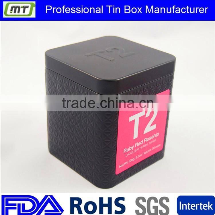 square tin sugar box package with insert lid