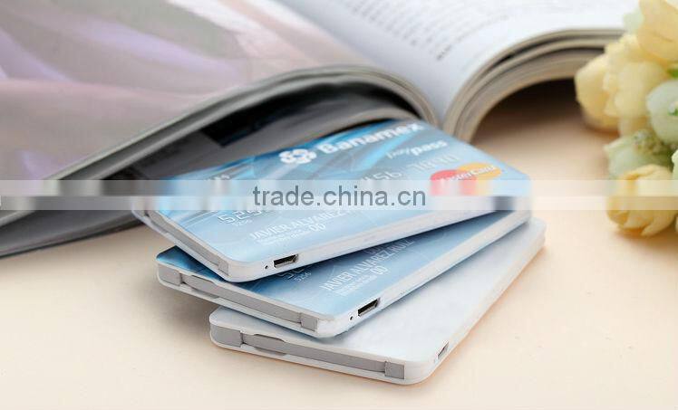 Utral Slim Credit Card Power Bank 2000mah and built in usb cable