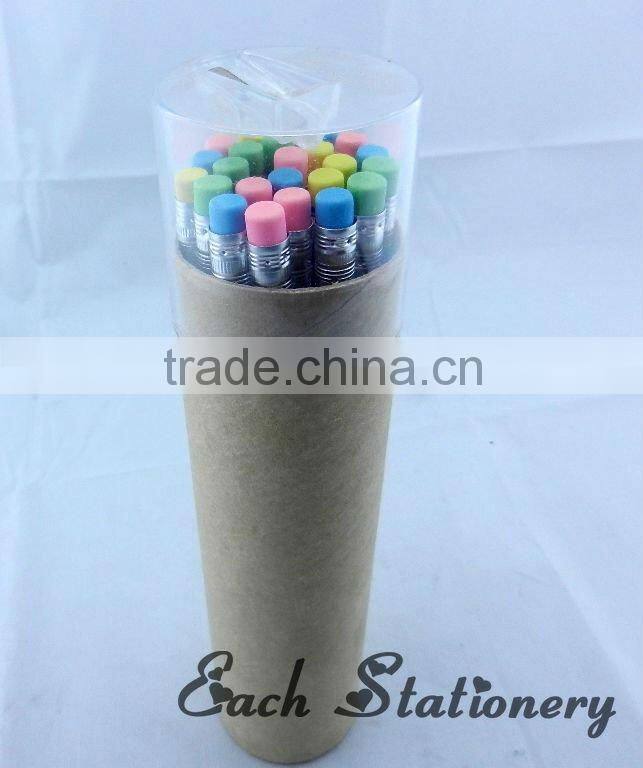 24pcs 7"HB recycled multi color pencil in tube box
