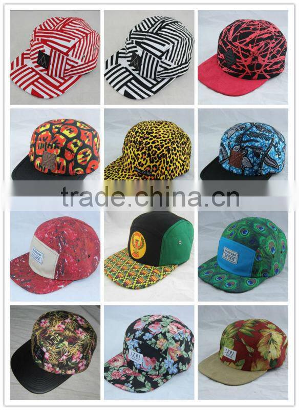 2014 hot kid cap/red pu leather brim cap/custom 5 panel camp cap /pattern cap / snapback cap/ OEM custom front logo patch cap