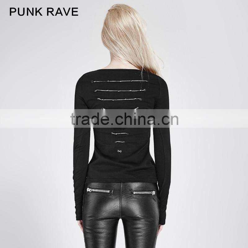 PT-106 "Thorn" Series PUNK RAVE Dark Minimal Lacing Skinny Hand-Drawing Top