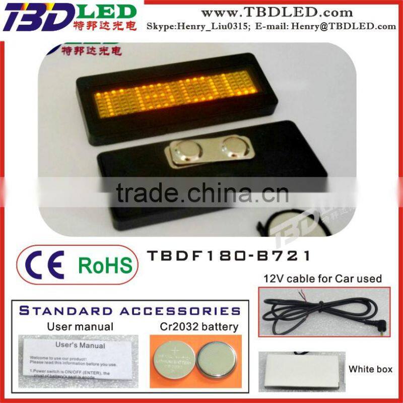 GREEN Rechargeable fashion mini led nameplate / led scrolling message badge display/small led name card screen