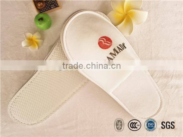 Hotel customized logo printing cotton velour slipper for star hotels bathroom slippers