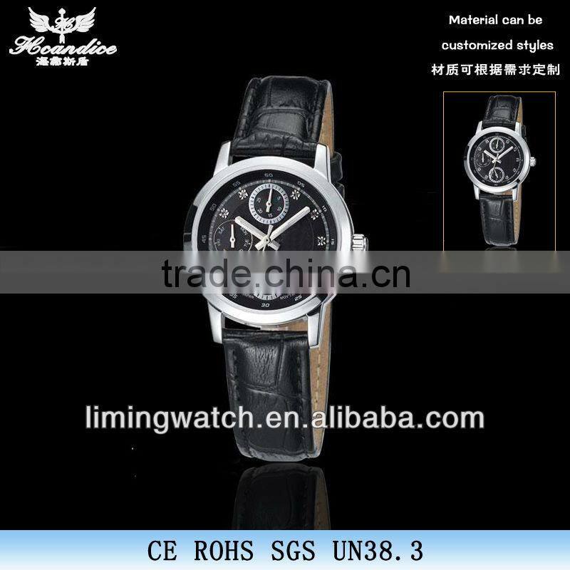 SP-2607 stainless steel leather strap munti function movement quartz watch japan movement watch time