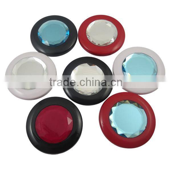 Small pocket cosmetic mirror with epoxy / Useful double sides cosmetic mirror with big crystal on cap