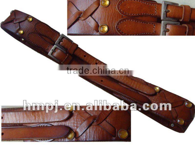 Brown color cowhide leather studded leather belt
