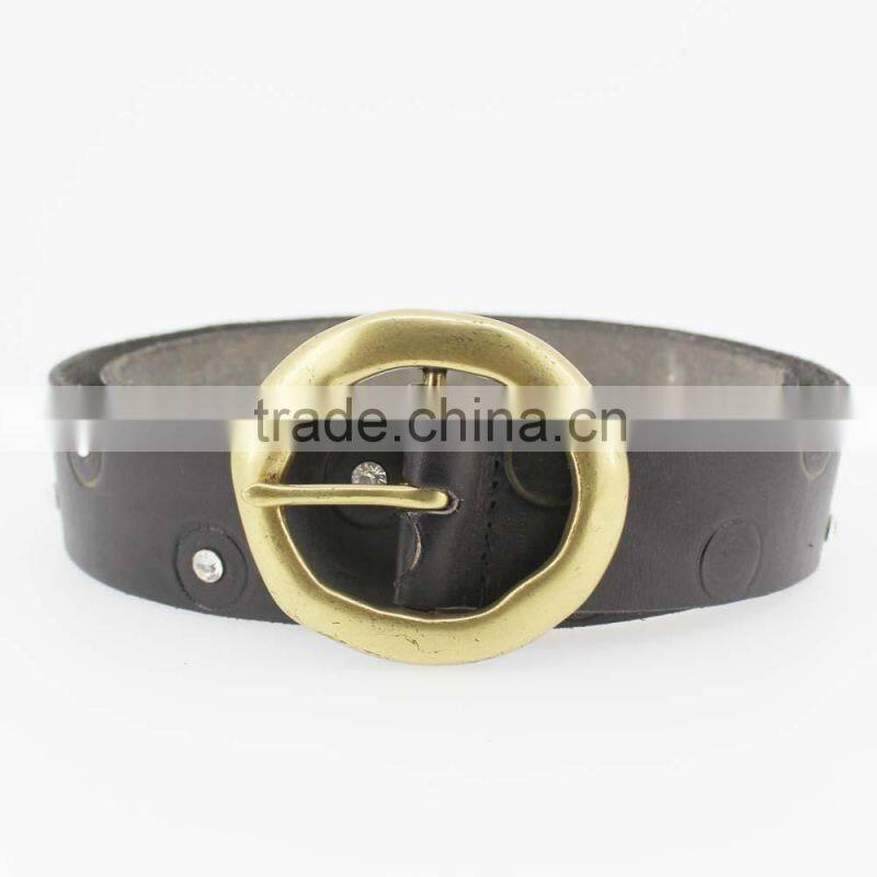 New designer genuine raw leather belt with shiny Rhinestone for jeans