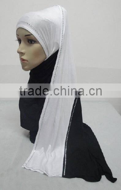 JL045 cotton jersey black with colors combine mulim scarf,muslim hijab