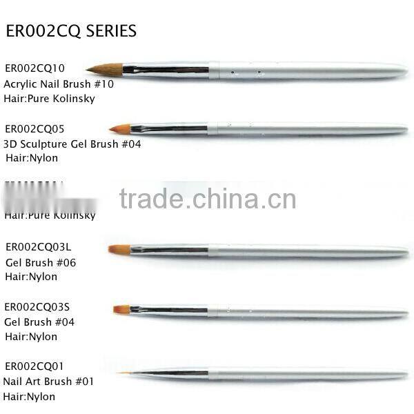Professional kolinsky nail art brush with silver metal aluminum handle