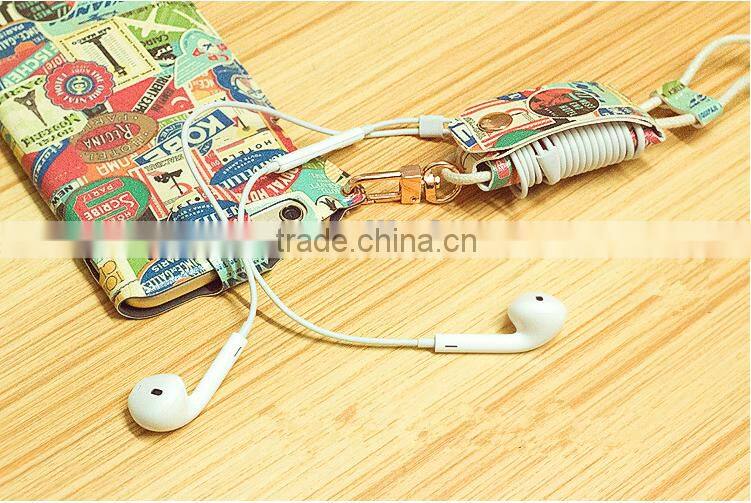 Printed Mobile Phone Case With Sling Rope Cute Cartoon Print Leather Case For iPhone 6