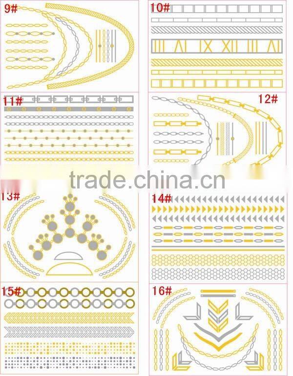 New Necklace Bracelets Tattoo Metal Silver Golden Temporary Tattoos Sticker For Adults