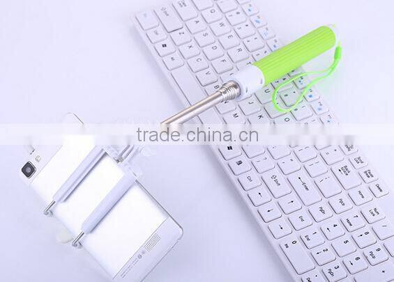 universal pink Mini Foldable wired selfie stick android aluminium monopod with cable