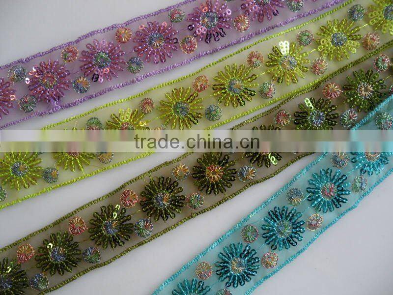 Multicolourful organza embroidey lace ribbon