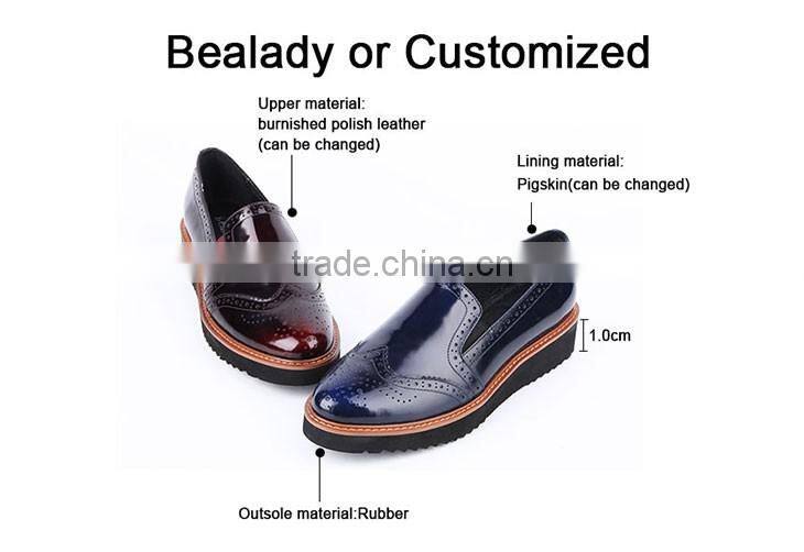 Cheap wholesale fashion burnished polish genuine leather lace up women shoes