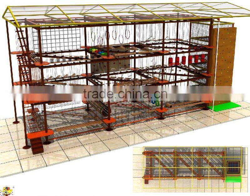 Shopping mall rope course adventure equipment for kids zone rock climbing walls