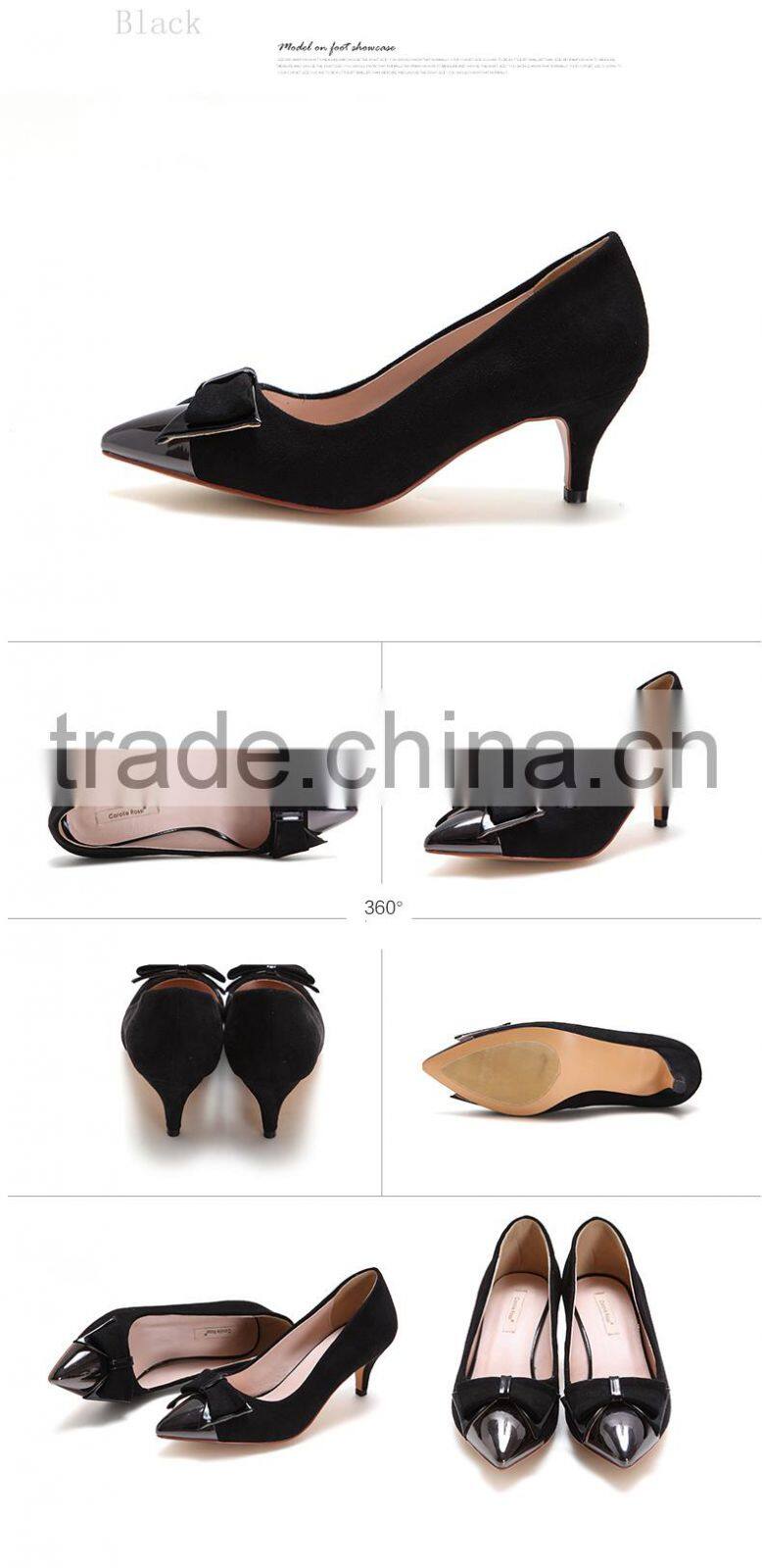 Office lady black fabric shoes steel toe low heel pumps shoes for 2016