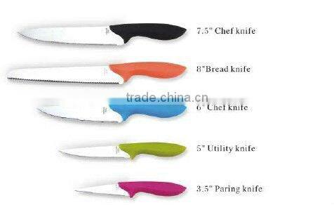 Promotion 5pcs knife set with stand / colorful knife set with non-stick in gift box
