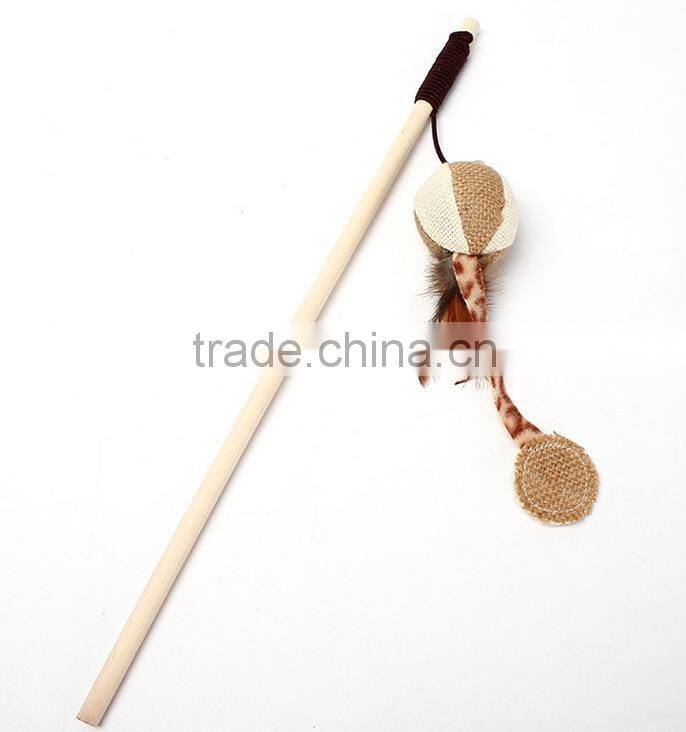 wooden cat teaser stick toy