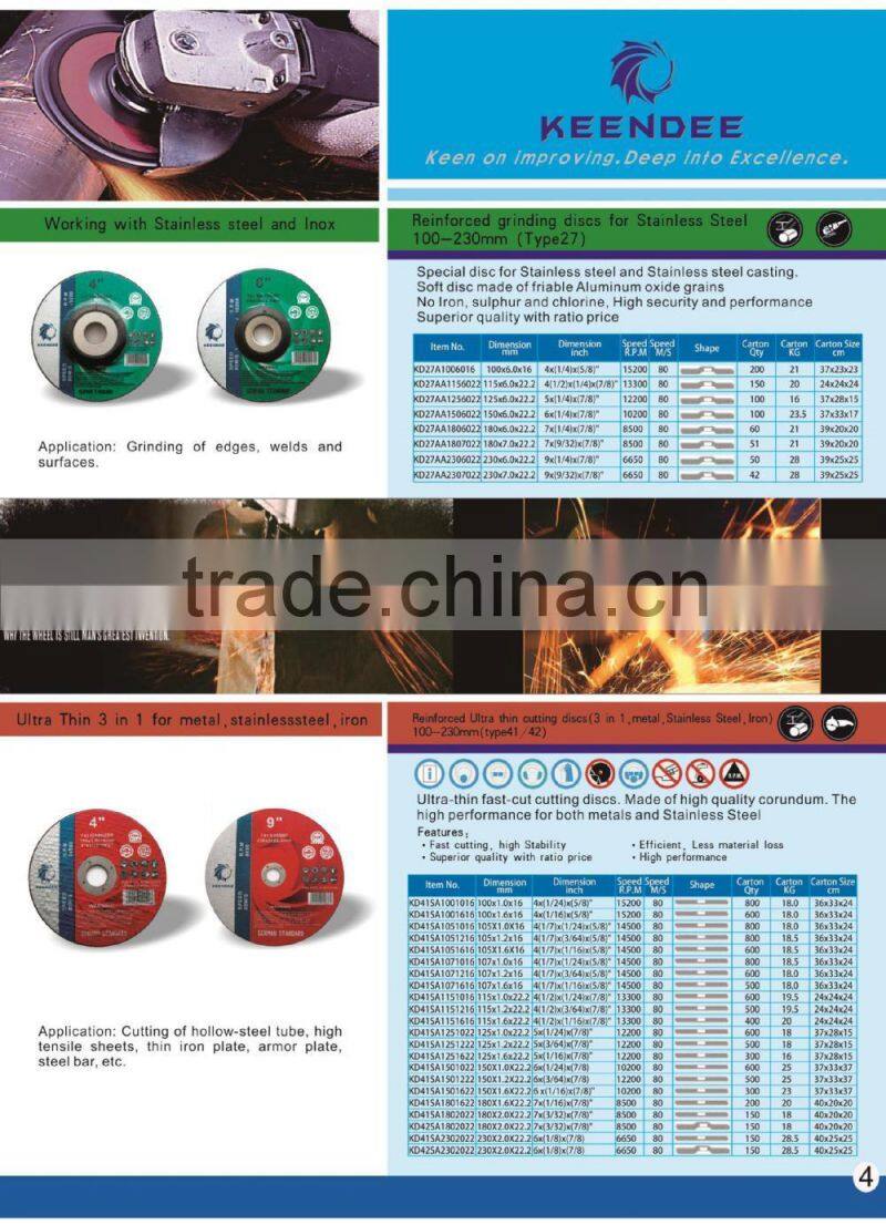 WA stainless steel cutting discs in 100 105 to 400mm