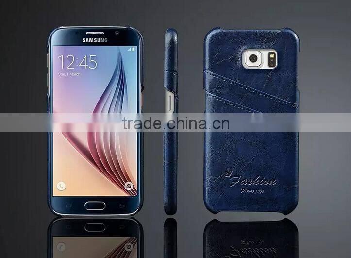 Card Holder Genuine Wax Matt Leather Back Cover For Samsung Galaxy S6