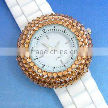 Nobby Fashion Colorful Geneva Lady/Women/Girl Jelly Silicone Quartz Wrist Watch with diamond Black