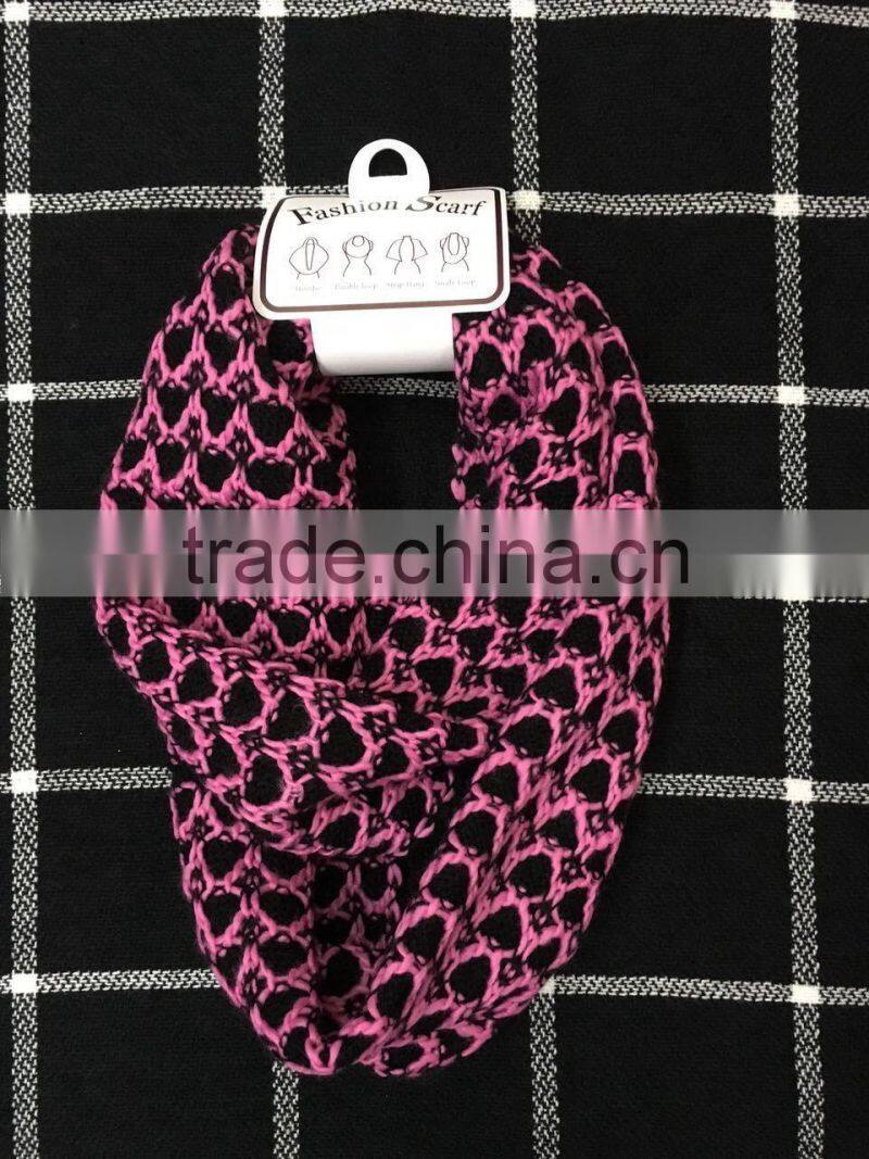 Stock Item wholesale women's muiltfunctional pink crochet knitted loop scarf neck warmer