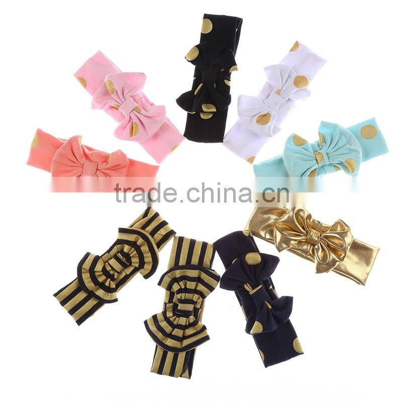 2016 latest headband designs with gold dots crochet baby headband with hair