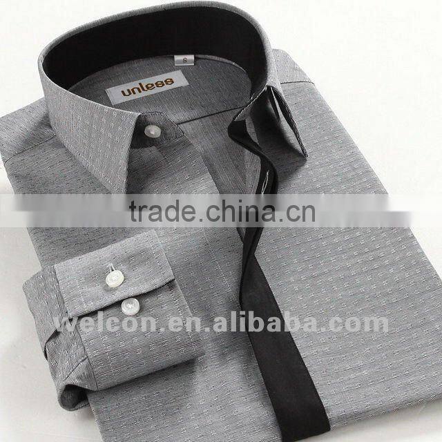 100% cotton stylish European style long sleeve latest brand design grey dobby fashion fitted dress shirt men