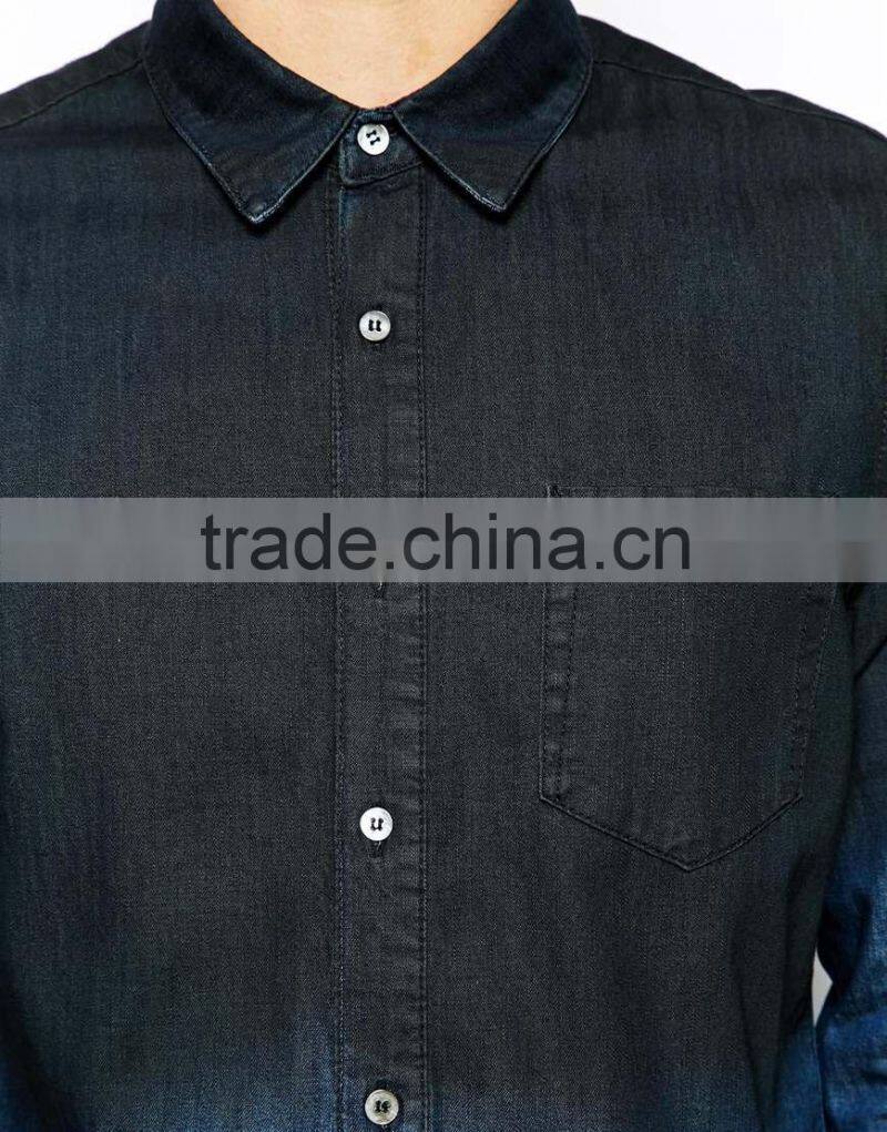 2015 male Long Sleeve Cotton Blouse Men Loose Tops Street Denim Shirt (JXW816)