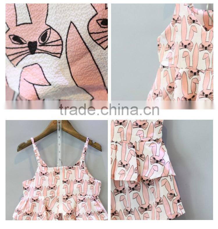 New Design Kids Cartoon Printed V-neck Vest and Short Pants Suit, Clothing Set for Girl
