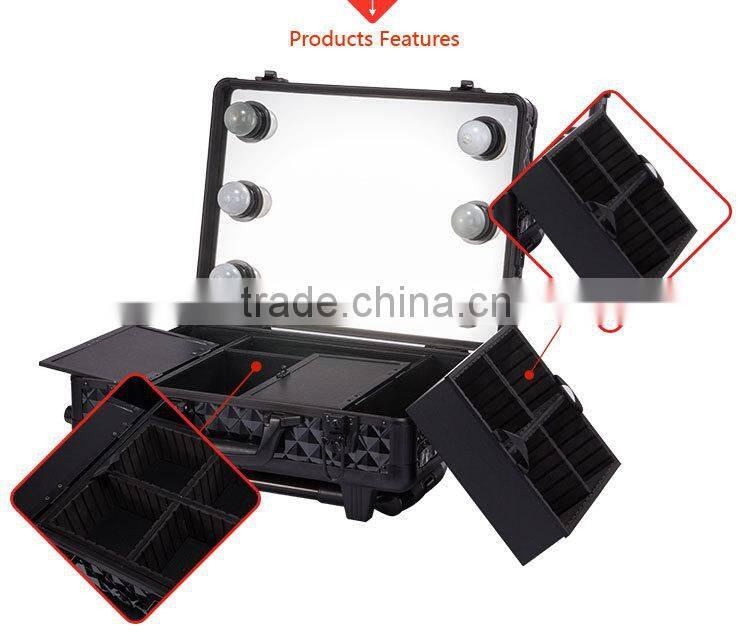 2016 New Arrival Shinny Professional Travel Kit Box Portable Makeup Station With Lights