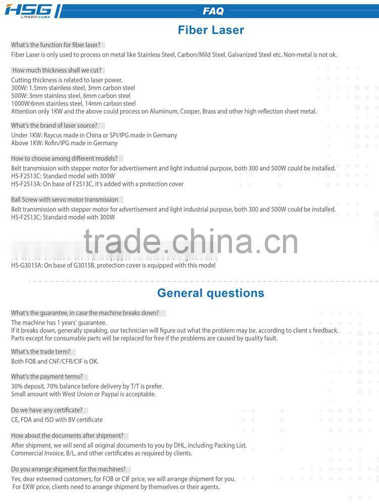 HS-M3015C HSG 500W CNC metal laser cutting engraving machine for sale