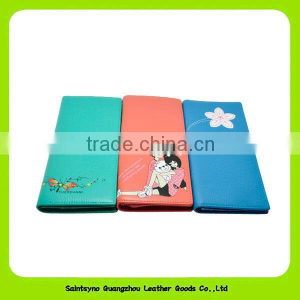 14332 Low price fashion lady silk flowers beauty girls leahter wallet