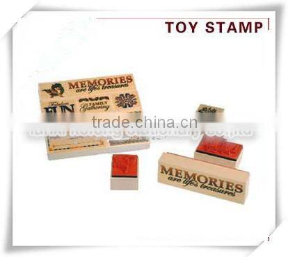 colorful wooden stamp and stamp pads