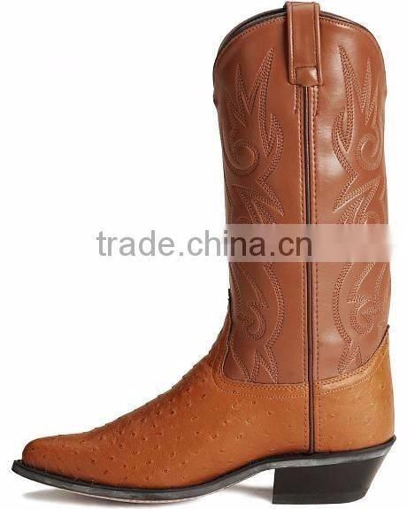 black wine brown smooth leather fancy stitched western Ostrich print cowboy boots wholesale