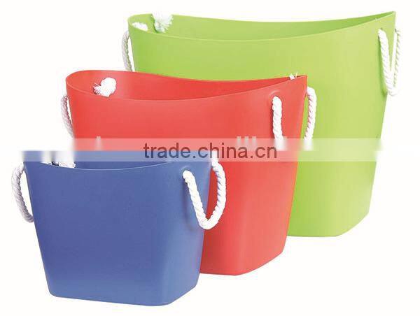 Small Size Plastic Storage Basket with Nylon Rope