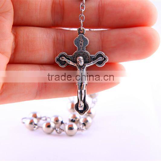 Jerusalem Round Silver Bead Catholic Rosary