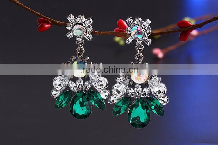 newest designs promotion multi color rhinestone water drop fancy earrings for party girl