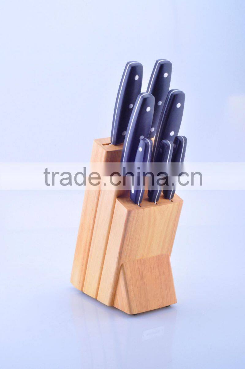 7PCS PP handle kitchen knives with pine wood block