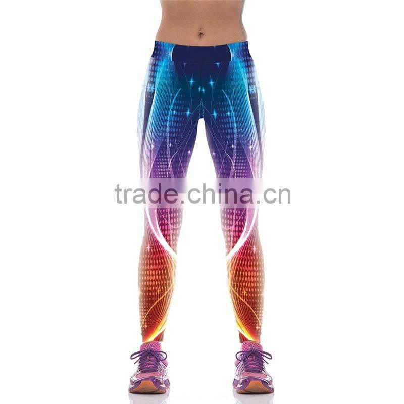 Women Leggings Gradient Lights Printed Legins High Elastic Fitness Running Pants