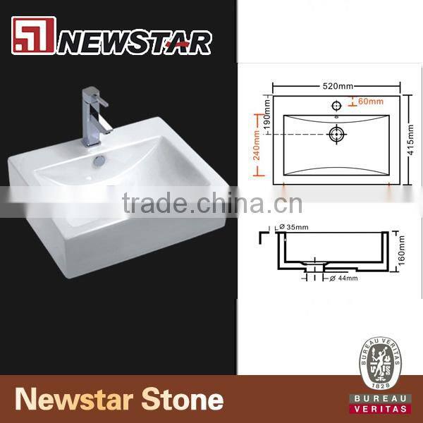 rectangle bathroom undermount ceramic sink with overflow hole