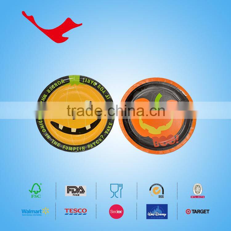 2015 new Halloween products 7"Round Printed paper plate for snack container