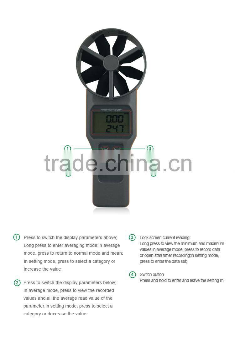 AZ8916 High Precision 10cm Vane Digital Anemometer Wind Speed Measuring Instrument Air Flow Detector with Optional Wind Shield